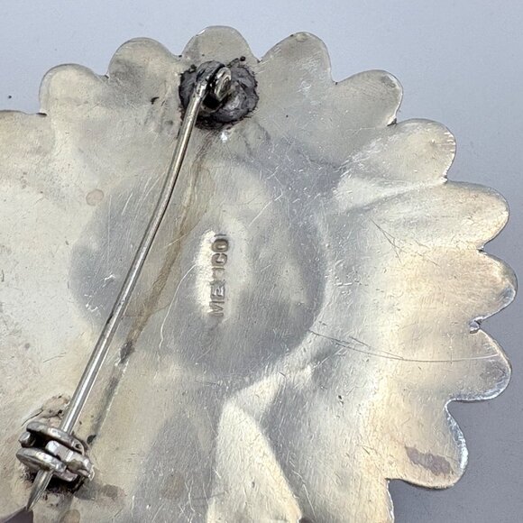 VTG Mexico 875 Silver Large Sunflower Sunburst Brooch Size 2.25" Diameter - Picture 4 of 8